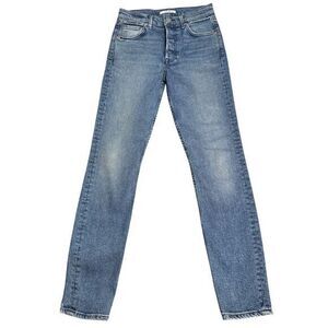 GRLFRND Karolina High Rise Straight Leg‎ Jeans 25 Raw Back Hem Medium Wash Denim